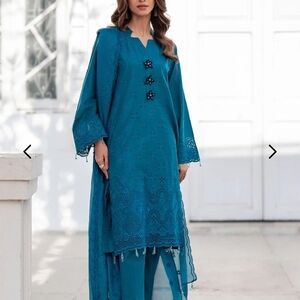 Elegant Teal Embroidered Outfit
